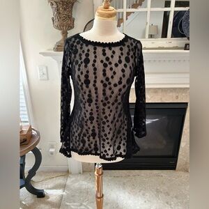 Max & Rina Black Sheer Polka Dot Top